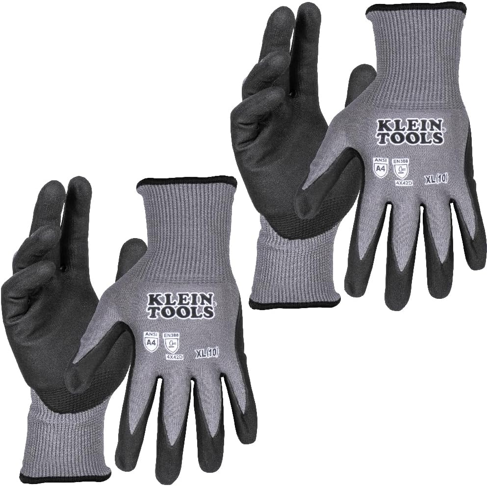 60590 Work Gloves, Knit Dipped Cut Resistant ANSI A4 Nitrile Coated Gloves, HPPE Fabric, Touchscreen Capable, X-Large, 2-Pair