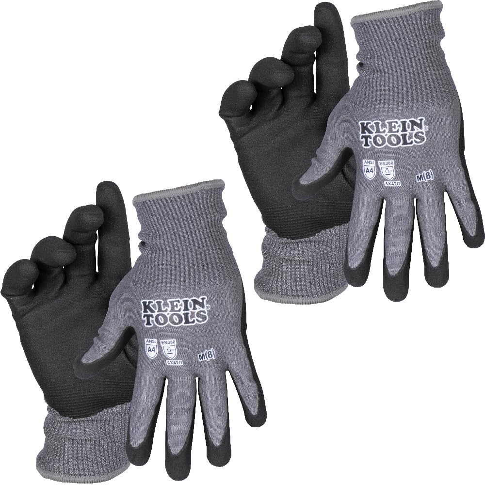 60590 Work Gloves, Knit Dipped Cut Resistant ANSI A4 Nitrile Coated Gloves, HPPE Fabric, Touchscreen Capable, X-Large, 2-Pair