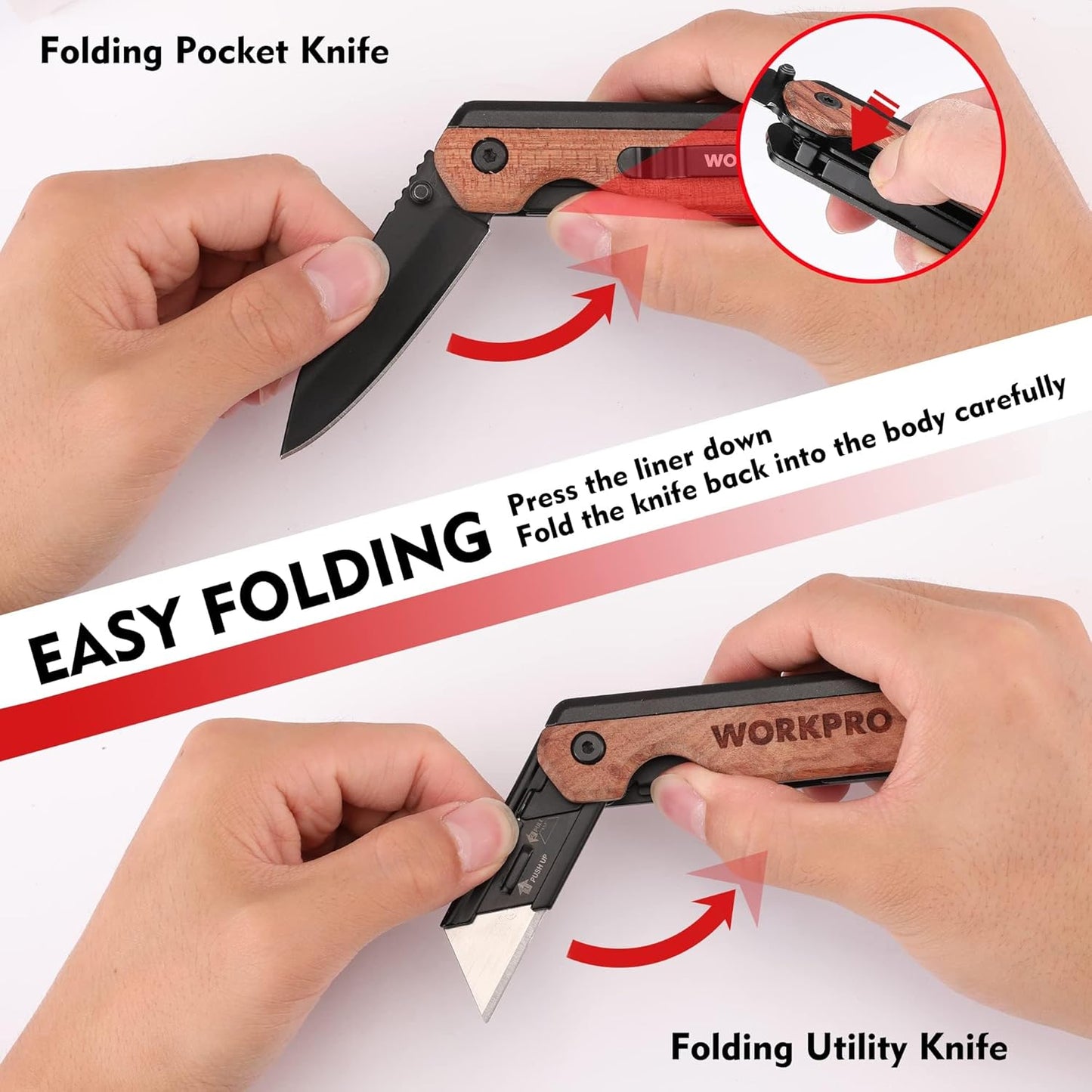 2-in-1 Folding Knife/Utility Knife - Gifts for Dad, Quick-Change Box Cutter with Belt Clip and Liner Lock, Extra 10 SK5 Blades Included