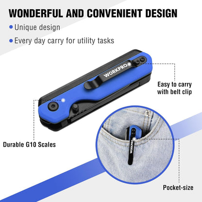 2-in-1 Folding Knife/Utility Knife - Gifts for Dad, Quick-Change Box Cutter with Belt Clip and Liner Lock, Extra 10 SK5 Blades Included