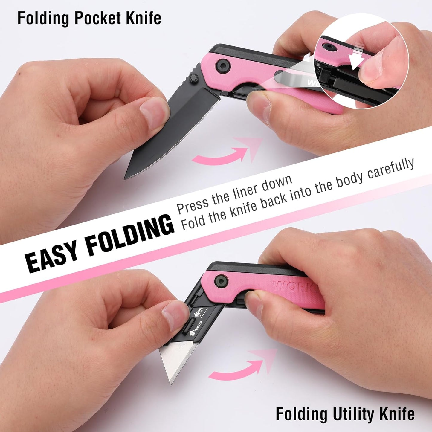 2-in-1 Folding Knife/Utility Knife - Gifts for Dad, Quick-Change Box Cutter with Belt Clip and Liner Lock, Extra 10 SK5 Blades Included
