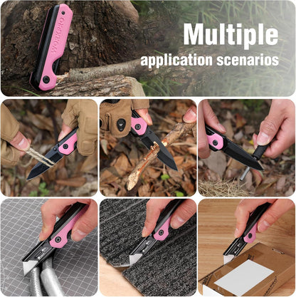 2-in-1 Folding Knife/Utility Knife - Gifts for Dad, Quick-Change Box Cutter with Belt Clip and Liner Lock, Extra 10 SK5 Blades Included