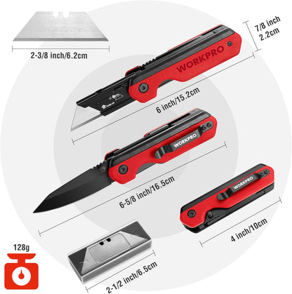 2-in-1 Folding Knife/Utility Knife - Gifts for Dad, Quick-Change Box Cutter with Belt Clip and Liner Lock, Extra 10 SK5 Blades Included