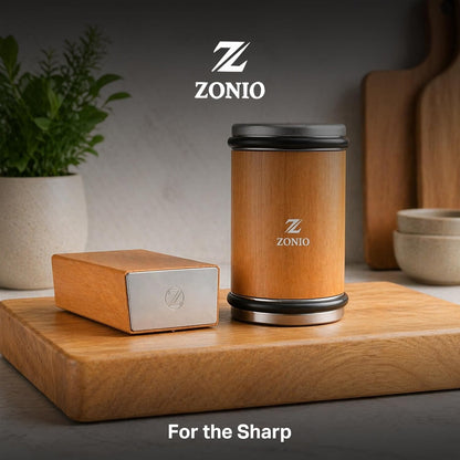 Rolling Knife Sharpener – 20° Fixed Angle, Roller Knife Sharpener Kit for Kitchen & Pocket Knives, Diamond Grinding & Honing Disc System, Premium Wood Finish Gift Set