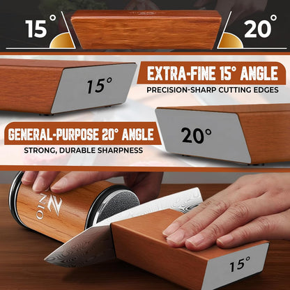 Rolling Knife Sharpener – 20° Fixed Angle, Roller Knife Sharpener Kit for Kitchen & Pocket Knives, Diamond Grinding & Honing Disc System, Premium Wood Finish Gift Set
