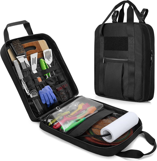 Hanging Camp Utensil Organizer with Towel Paper Holder for Travel | Portable Camping Kitchen Cookware Bag for Knives, Forks, Spoons & More, Outdoor Cooking Tools Storage Box, Bag Only