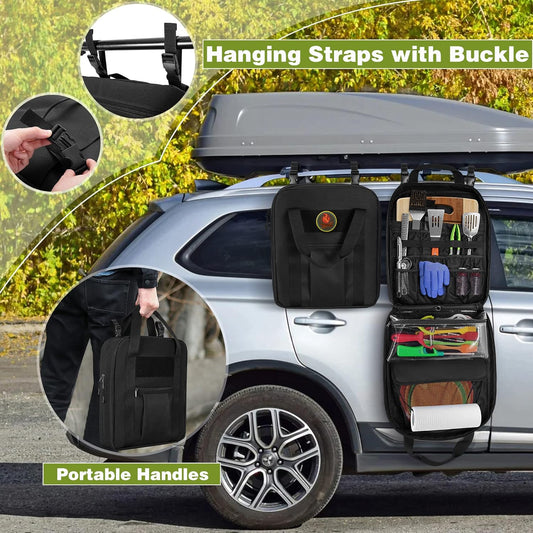 Hanging Camp Utensil Organizer with Towel Paper Holder for Travel | Portable Camping Kitchen Cookware Bag for Knives, Forks, Spoons & More, Outdoor Cooking Tools Storage Box, Bag Only