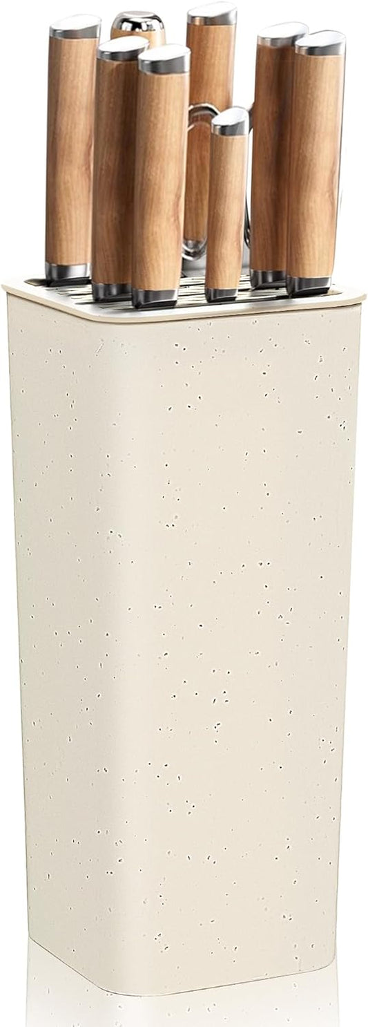 Knife Block Holder without Knives, Universal Kitchen Storage Stand with Wavy Slots to Protect Blades, Small Space-Saving Knife Organizer for Countertop, Detachable for Easy Cleaning