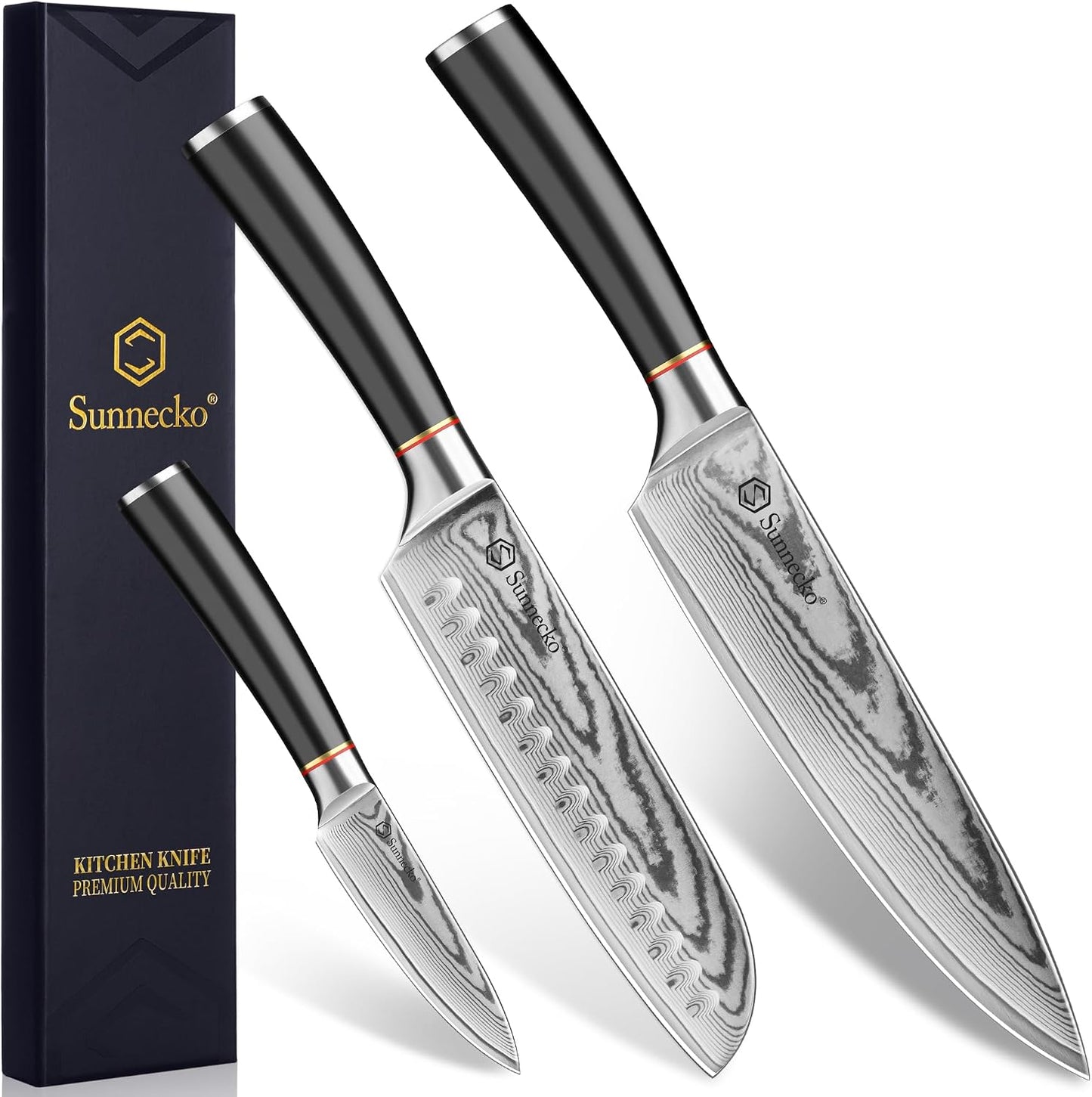 Damascus Paring Knife,Japanese VG10 Core Steel Damascus Fruit Knife,Professional Razor Sharp Small Kitchen Knives with Knives Sharpner