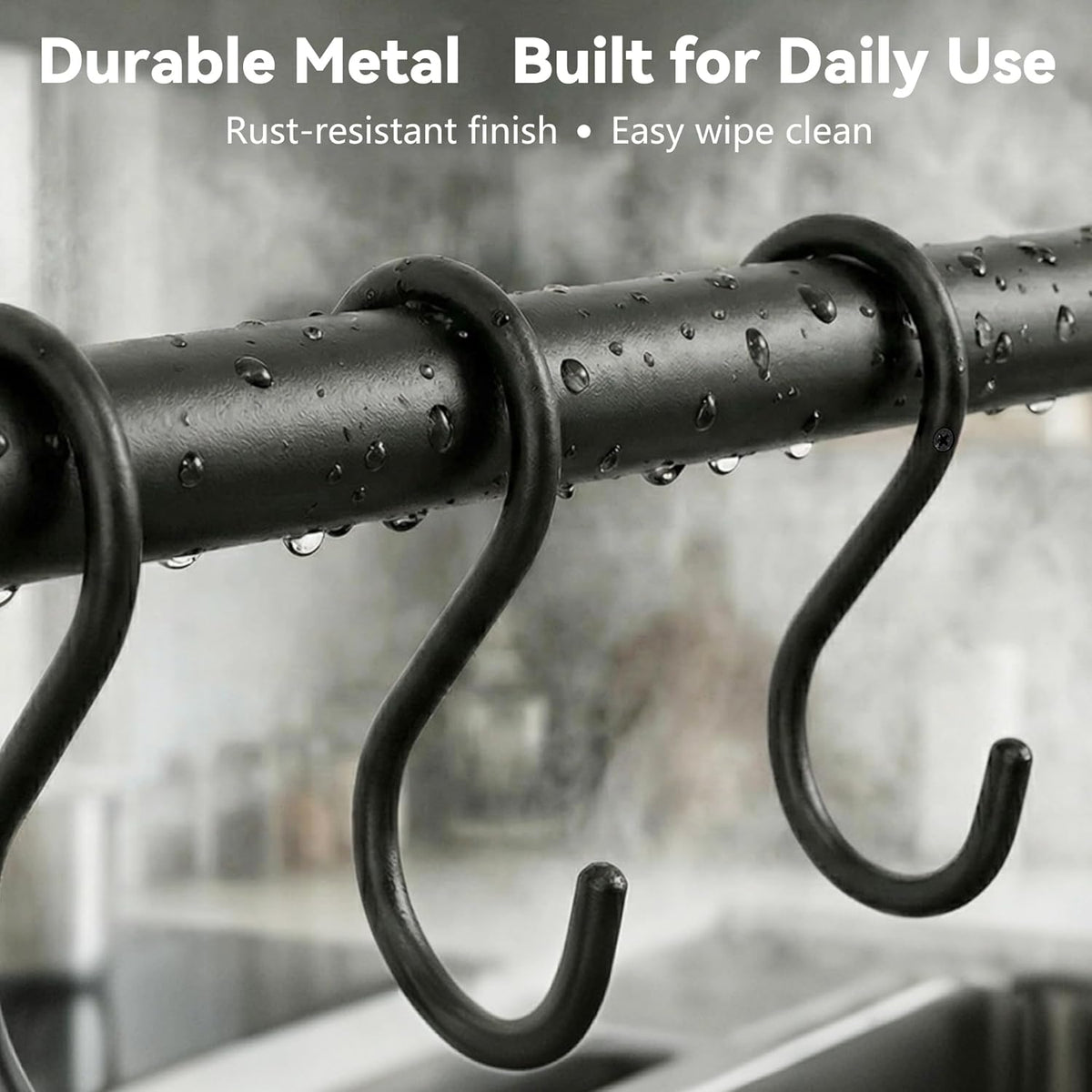 Black Steel-made Kitchen Utensil Rack Organizer Wall-mounted Pot Pan Wall Hanger Holder For Hanging Rail with 10 S Hooks