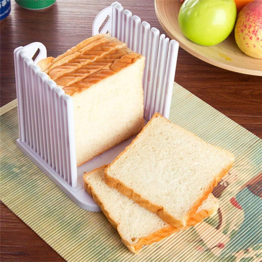 Adjustable Toast Slicer/Cutting Guide for Homemade Bread, Plastic Bread Slicer Loaf for Slicing Bread Foldable Kitchen Baking Tools (White)