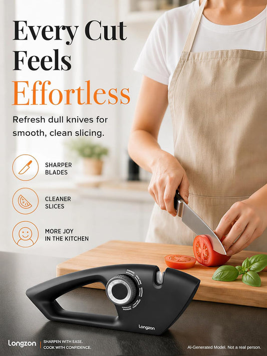 6-in-1 Knife Sharpener 5 Stage with Cut-Resistant Glove | Manual Home Kitchen Tool for Scissors, Straight & Serrated Knives, Quickly Sharpens Restores & Polishes Dull Blades Safe