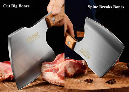 Meat Cleaver, Super Massive Heavy Duty Axe shape Kitchen Knife for Big Bones Beef Bones and Frozen Meat, bones breaker, Full Tang Butcher Knife, Black Wooden Handle