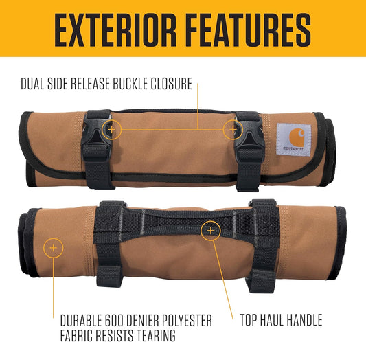 Utility Roll Organizer, Durable, Water-Resistant Tool Roll, Brown, 18 Pocket