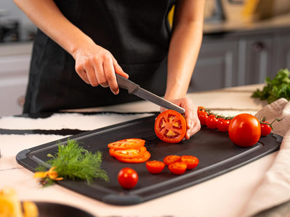 Serrated Tomato Knife – Sharp German Stainless Steel Blade with Sustainable Wheat Straw Non-Slip Handle – Safety Cover Included – Dishwasher Safe – 4.3 inches