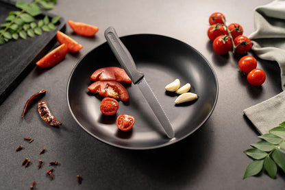 Serrated Tomato Knife – Sharp German Stainless Steel Blade with Sustainable Wheat Straw Non-Slip Handle – Safety Cover Included – Dishwasher Safe – 4.3 inches