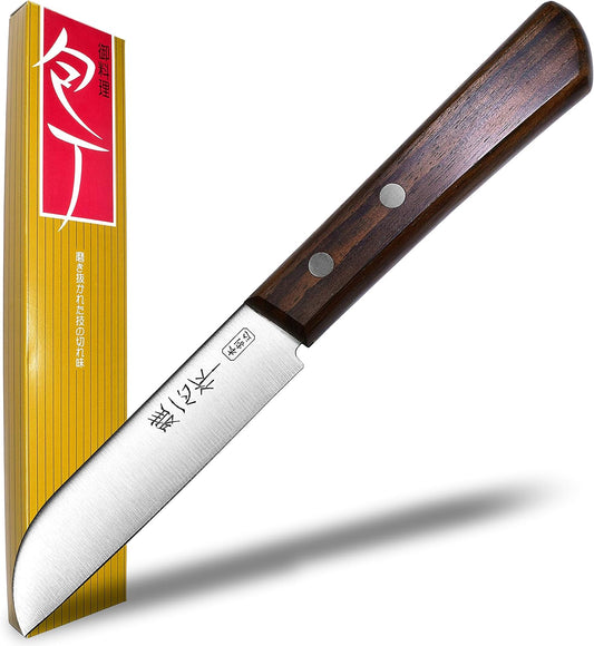 Seki Japan KANETSUGU Japanese Utility Petty Knife, AUS8 SUS410 Stainless Steel Fruit Knife, Rose Wood Handle, 90 mm (3.5 in), Made in Japan