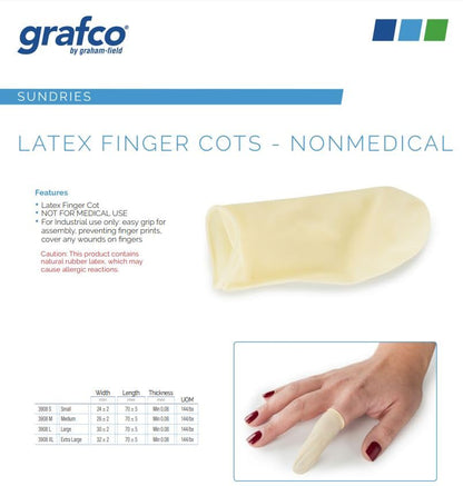 3908 L Grafco Latex Finger Cots, Large, 144 count (Pack of 1)