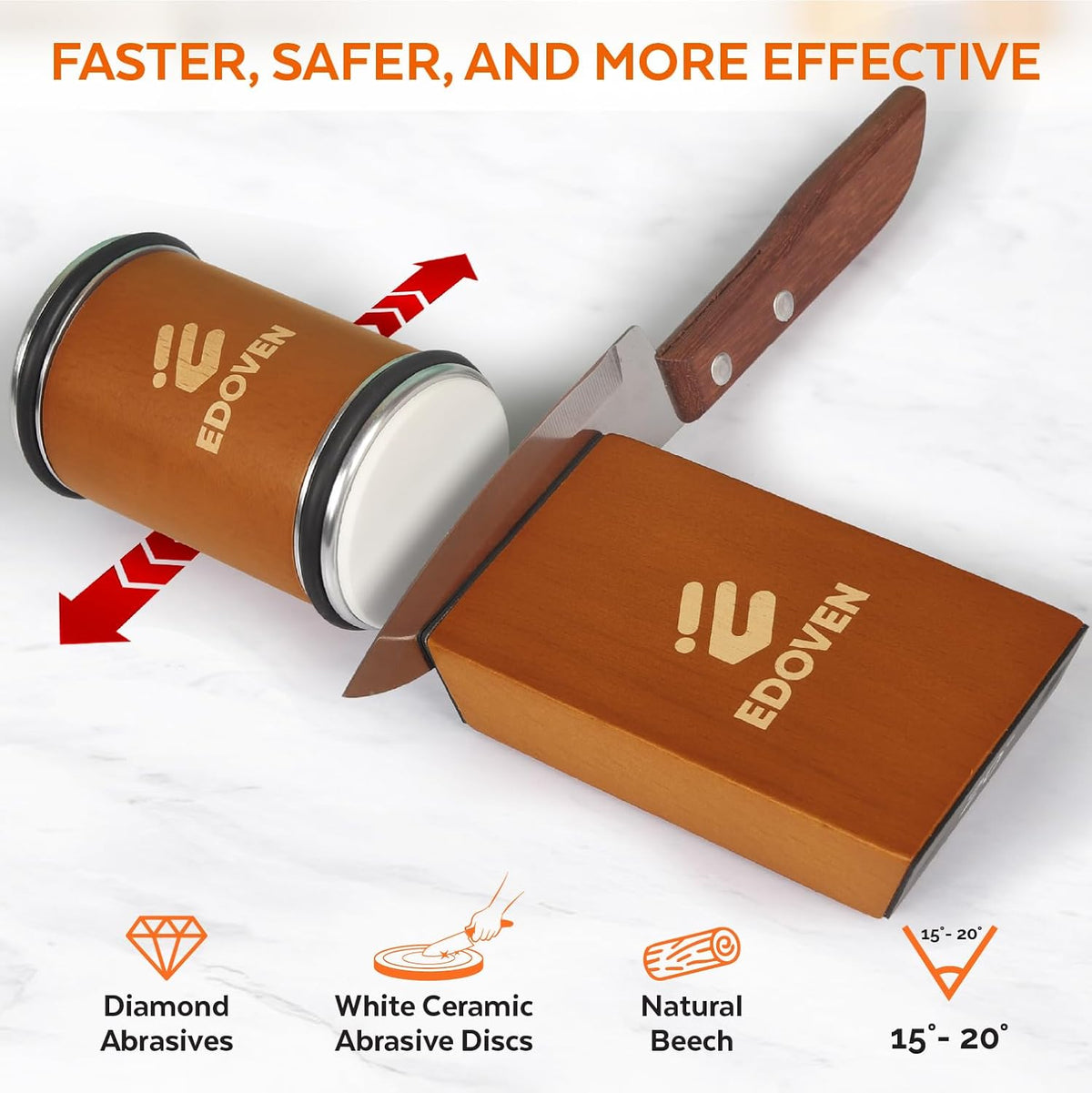 Knife Sharpener Tool – Rolling Knife Sharpener Kit with Leather Strop, Magnetic 15° & 20° Angle Guide, Manual Kitchen Knife Sharpener for Steel Knives, Ideal Gift