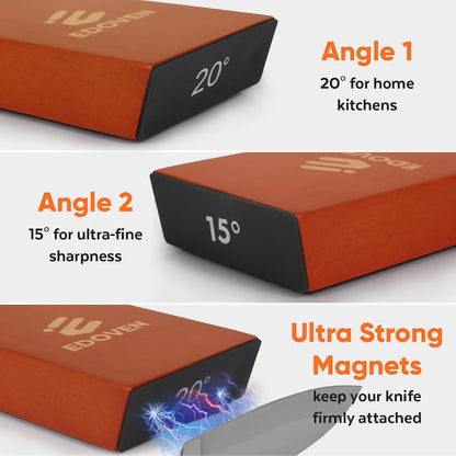 Knife Sharpener Tool – Rolling Knife Sharpener Kit with Leather Strop, Magnetic 15° & 20° Angle Guide, Manual Kitchen Knife Sharpener for Steel Knives, Ideal Gift