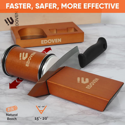 Knife Sharpener Tool – Rolling Knife Sharpener Kit with Leather Strop, Magnetic 15° & 20° Angle Guide, Manual Kitchen Knife Sharpener for Steel Knives, Ideal Gift
