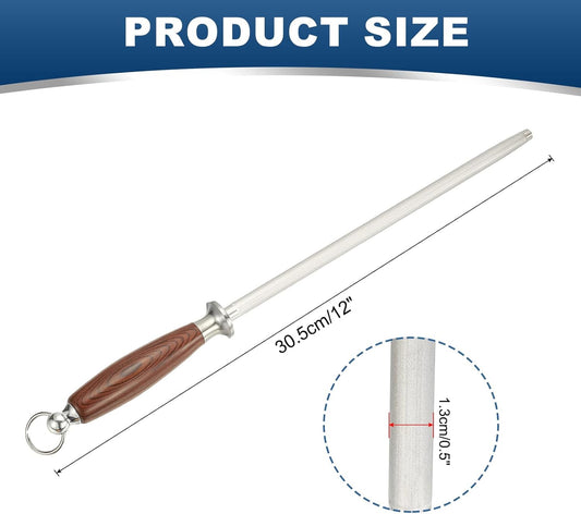 12 Inch Sharpening Steel Honing Rod, Diamond Sand Sharpening Rod Knife Sharpener Steel for Kitchen Knife Silver