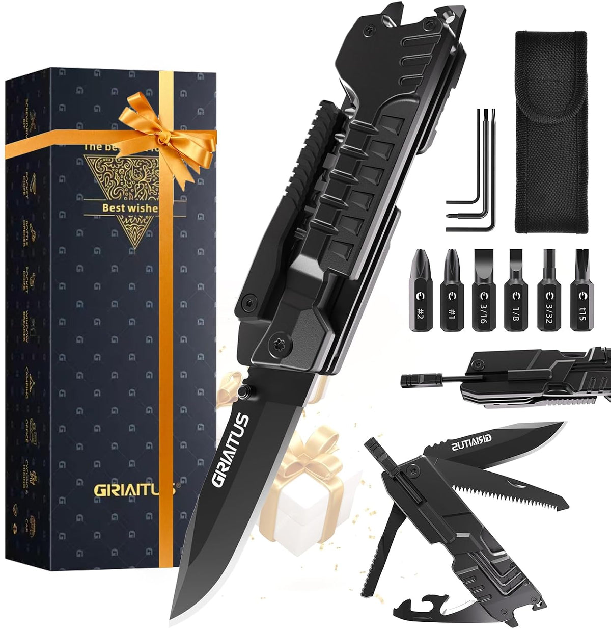 17-in-1 Multitool Knife, Multi-Tool Gift for Men, Camping EDC Pocket Knife