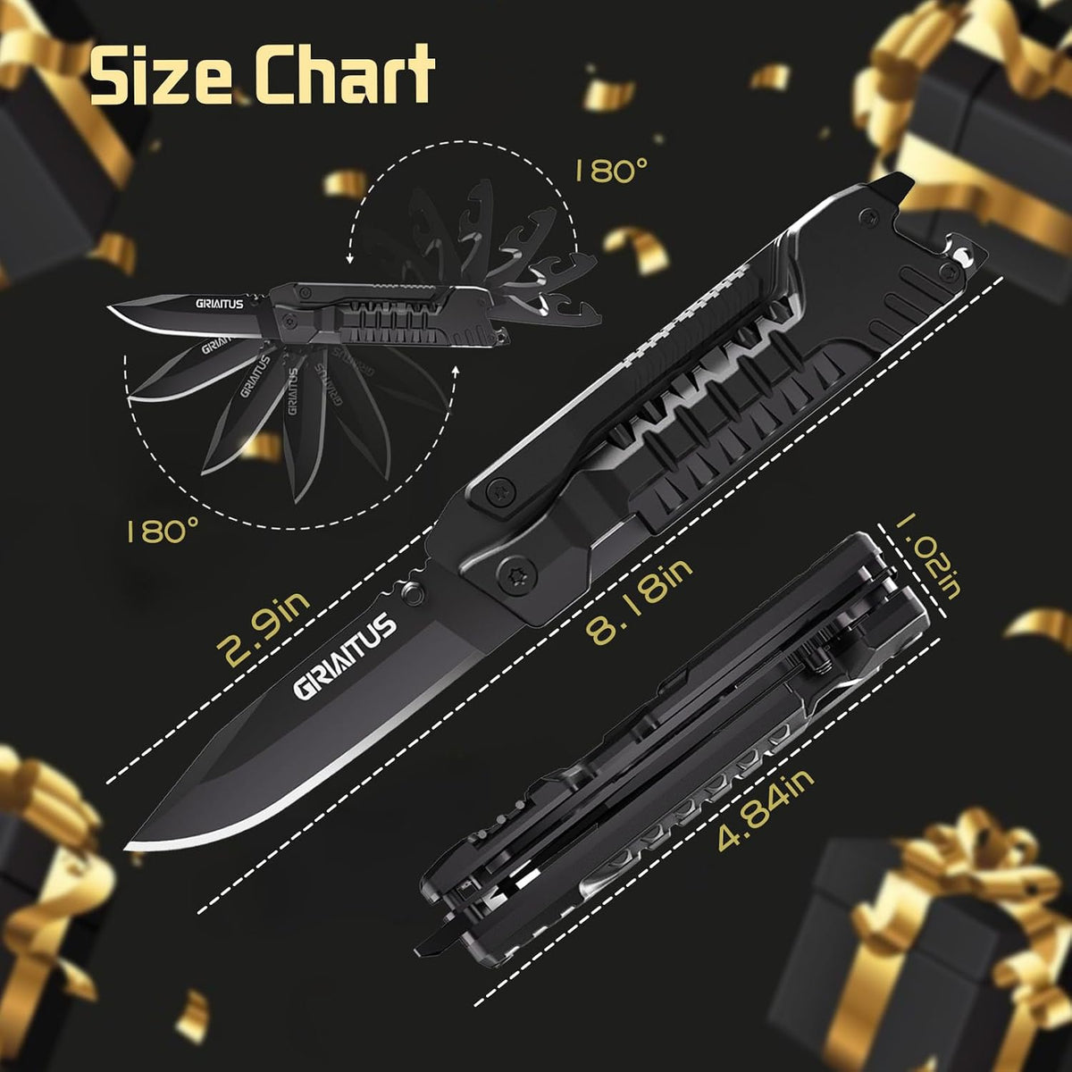 17-in-1 Multitool Knife, Multi-Tool Gift for Men, Camping EDC Pocket Knife