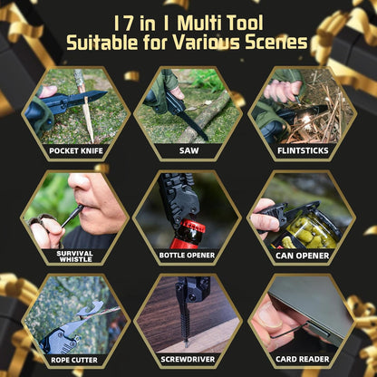 17-in-1 Multitool Knife, Multi-Tool Gift for Men, Camping EDC Pocket Knife