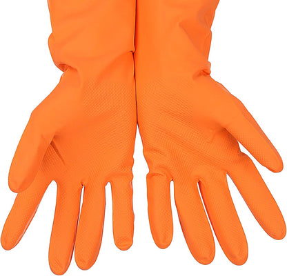 3 Pairs Rubber Cleaning Gloves Latex Free Dishwashing Gloves - 13" Reusable Nitrile Gloves Large, Orange+Pink+Red