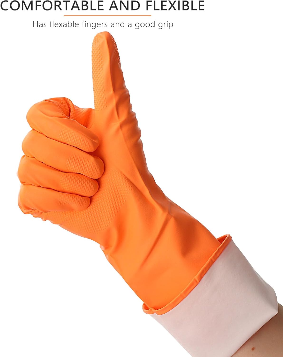 3 Pairs Rubber Cleaning Gloves Latex Free Dishwashing Gloves - 13" Reusable Nitrile Gloves Large, Orange+Pink+Red
