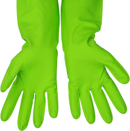 3 Pairs Rubber Cleaning Gloves Latex Free Dishwashing Gloves - 13" Reusable Nitrile Gloves Large, Orange+Pink+Red