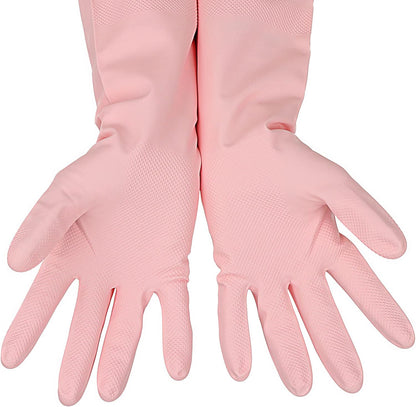 3 Pairs Rubber Cleaning Gloves Latex Free Dishwashing Gloves - 13" Reusable Nitrile Gloves Large, Orange+Pink+Red
