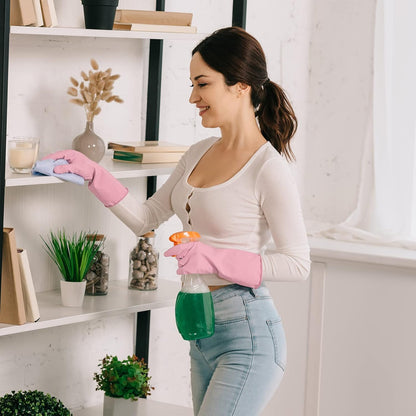 3 Pairs Rubber Cleaning Gloves Latex Free Dishwashing Gloves - 13" Reusable Nitrile Gloves Large, Orange+Pink+Red