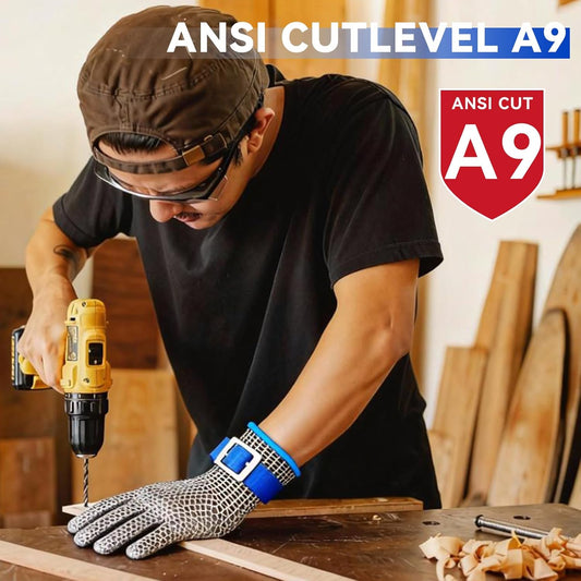 A9 Cut Resistant Chainmail Gloves – Stainless Steel Mesh Metal Glove with Adjustable Wrist Buckle & Nylon Liner Gloves