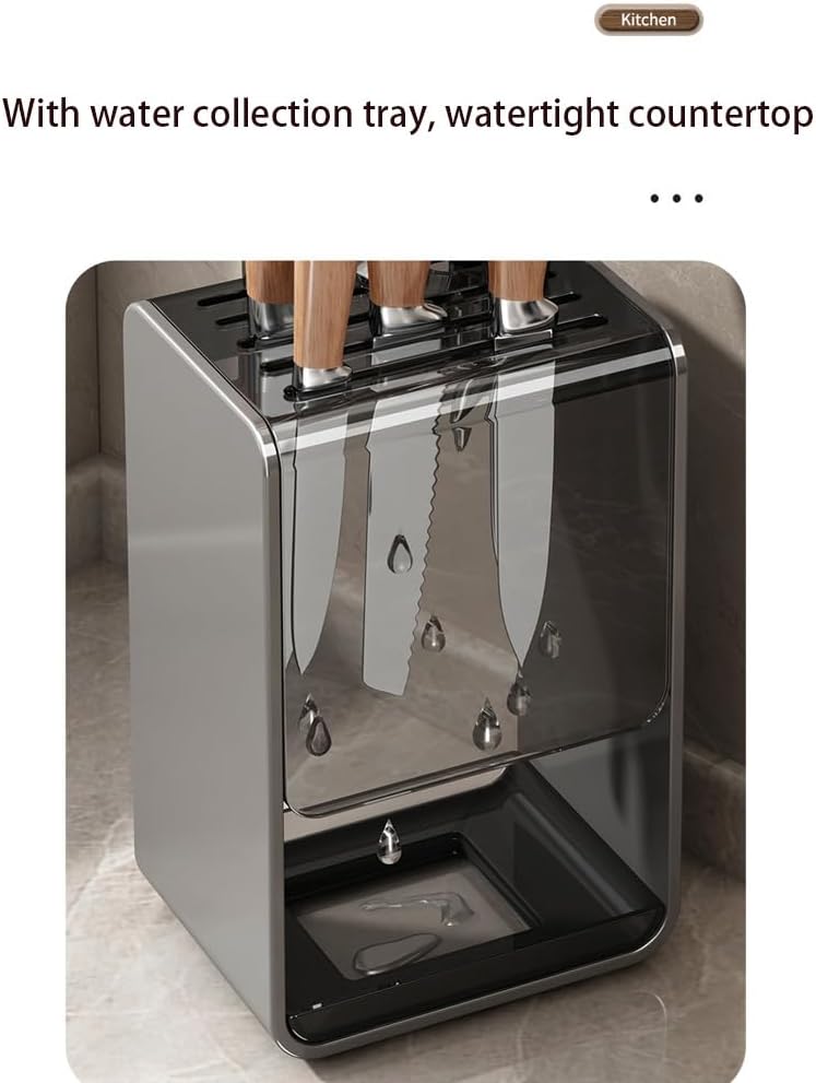 Universal Knife Block, Modern Rectangular Design with Scissors-Slot, Knife Holder Counter-top Storage with Drain Tray (White)
