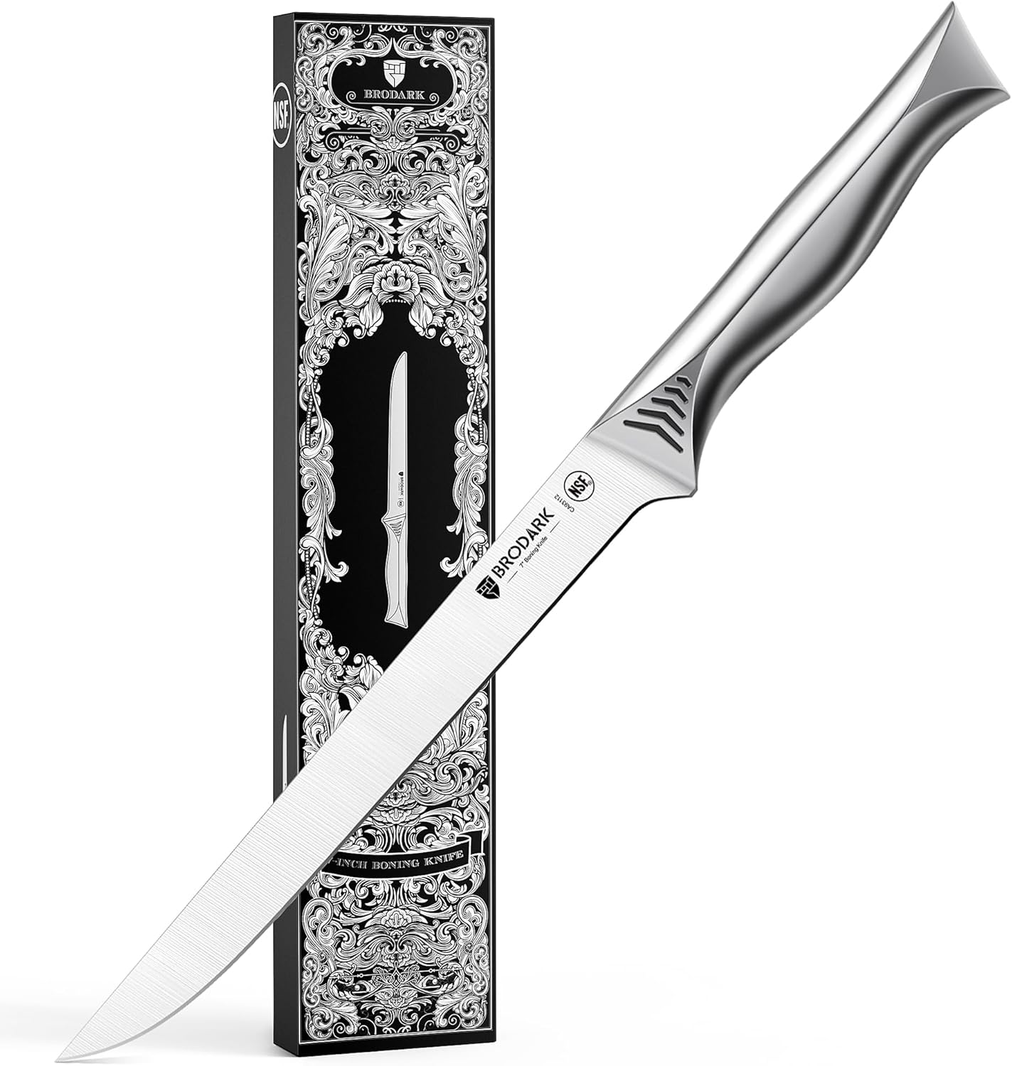 Boning Knife - 7" Deboning Knife for Meat Cutting - High Carbon Stainless Steel, One Piece Design Fillet Knives - NSF Certified, Shark Series