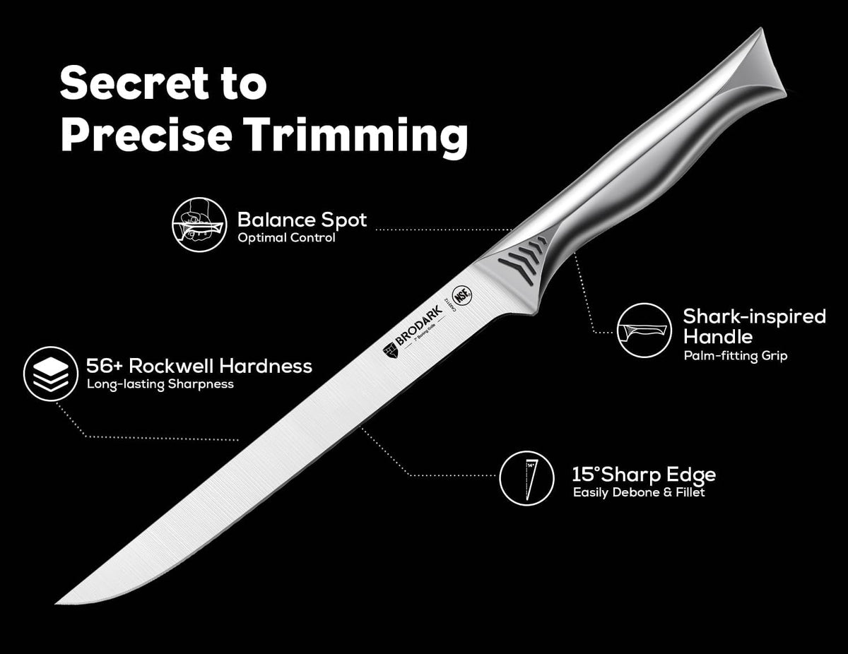 Boning Knife - 7" Deboning Knife for Meat Cutting - High Carbon Stainless Steel, One Piece Design Fillet Knives - NSF Certified, Shark Series