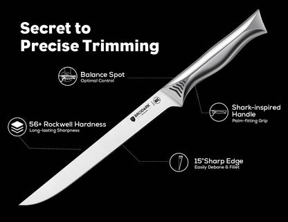 Boning Knife - 7" Deboning Knife for Meat Cutting - High Carbon Stainless Steel, One Piece Design Fillet Knives - NSF Certified, Shark Series