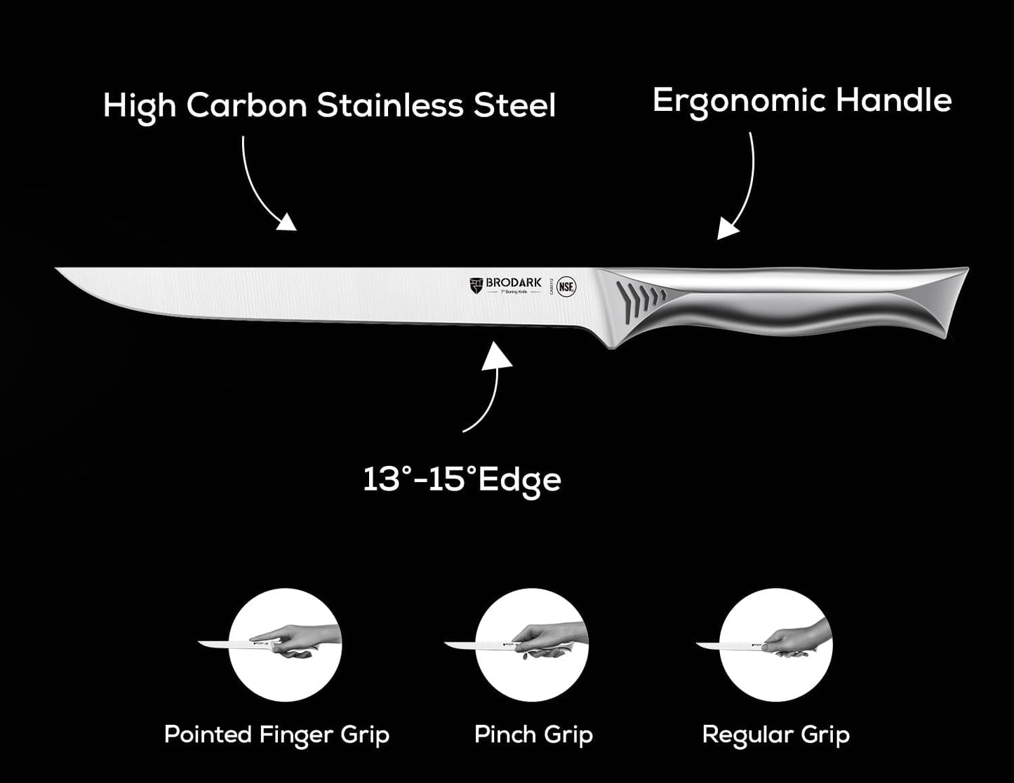 Boning Knife - 7" Deboning Knife for Meat Cutting - High Carbon Stainless Steel, One Piece Design Fillet Knives - NSF Certified, Shark Series