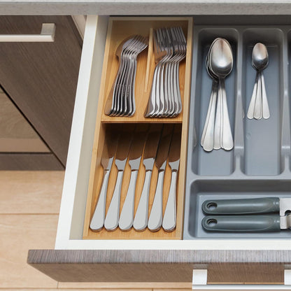 Bamboo Silverware Drawer Organizer, Kitchen Small Silverware Organizer, Utensil Tray Holder, Cutlery Tray for Spoons, Forks, Knives, Suitable for a family of 2-4