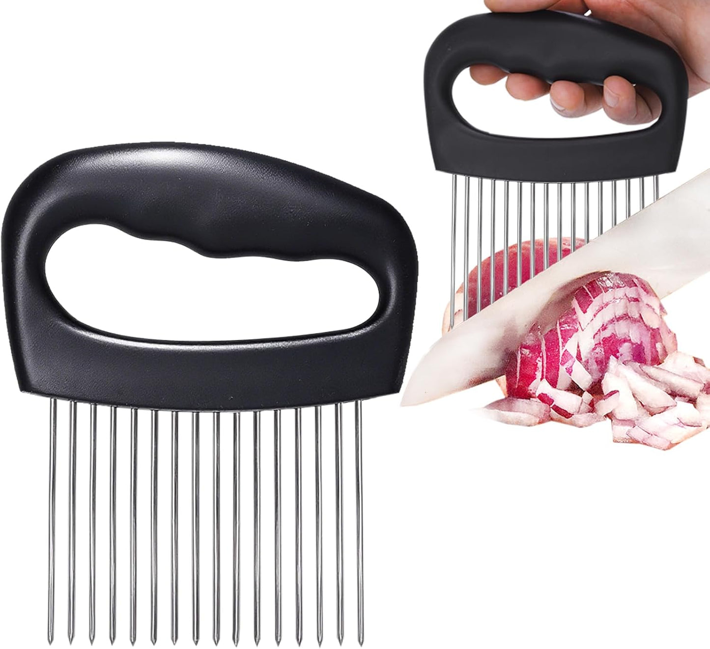 Extra-Large Onion Holder for Slicing, 304 Stainless Steel Onion Cutter Vegetable Chopper, Extra-Large Tomato Slicer with 16 Long Needles, Potato Slicer, Meat Tenderizer, Food Slicing Guide