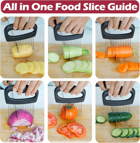 Extra-Large Onion Holder for Slicing, 304 Stainless Steel Onion Cutter Vegetable Chopper, Extra-Large Tomato Slicer with 16 Long Needles, Potato Slicer, Meat Tenderizer, Food Slicing Guide