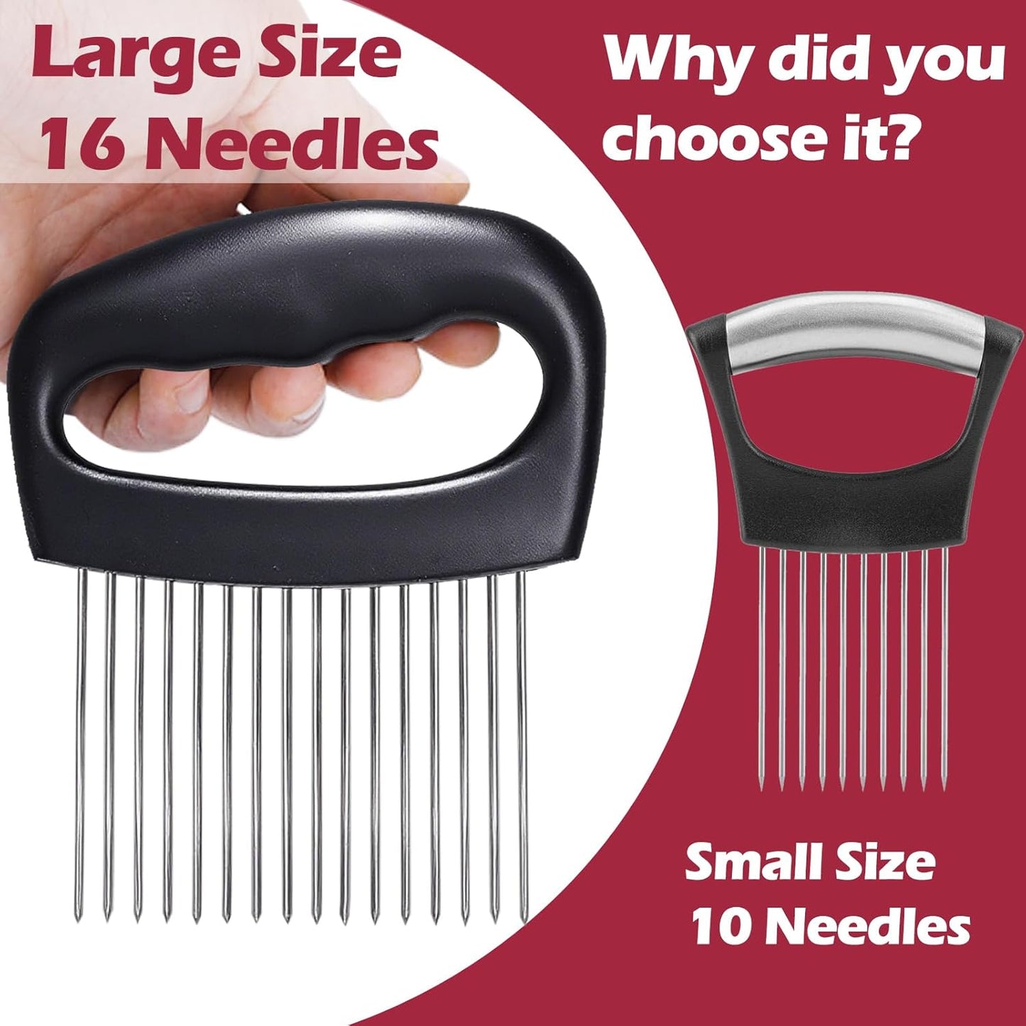 Extra-Large Onion Holder for Slicing, 304 Stainless Steel Onion Cutter Vegetable Chopper, Extra-Large Tomato Slicer with 16 Long Needles, Potato Slicer, Meat Tenderizer, Food Slicing Guide