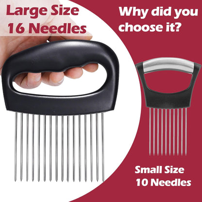 Extra-Large Onion Holder for Slicing, 304 Stainless Steel Onion Cutter Vegetable Chopper, Extra-Large Tomato Slicer with 16 Long Needles, Potato Slicer, Meat Tenderizer, Food Slicing Guide