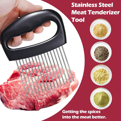 Extra-Large Onion Holder for Slicing, 304 Stainless Steel Onion Cutter Vegetable Chopper, Extra-Large Tomato Slicer with 16 Long Needles, Potato Slicer, Meat Tenderizer, Food Slicing Guide