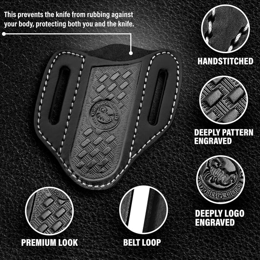 Red Scorpion Handmade Leather Knife Sheath for Belt - EDC Belt Holster for Folding Knife, Leather Sheath for Pocket Knife, Compact EDC Tools Carrier for Outdoor Activities