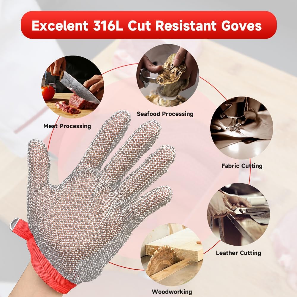 Cut Resistant Glove Food Grade Stainless Steel Chainmail Glove for Ultimate Cutting Protection Meat Cutting Oyster Shucking (XL)