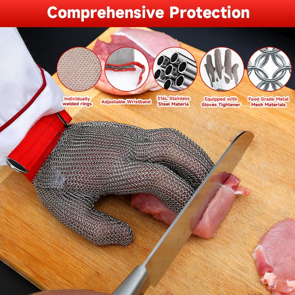 Cut Resistant Glove Food Grade Stainless Steel Chainmail Glove for Ultimate Cutting Protection Meat Cutting Oyster Shucking (XL)