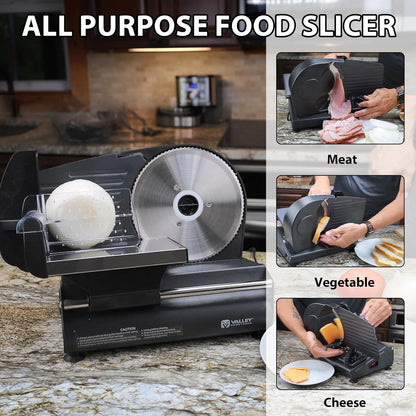 Meat Slicer Machine for Home, Deli Slicer with 7.5" Blade | Electric Meat Slicer, Stainless Steel Blade, Adjustable Thickness, Food Slicer Cuts Meat, Bread, Cheese, Easy to Clean, Black